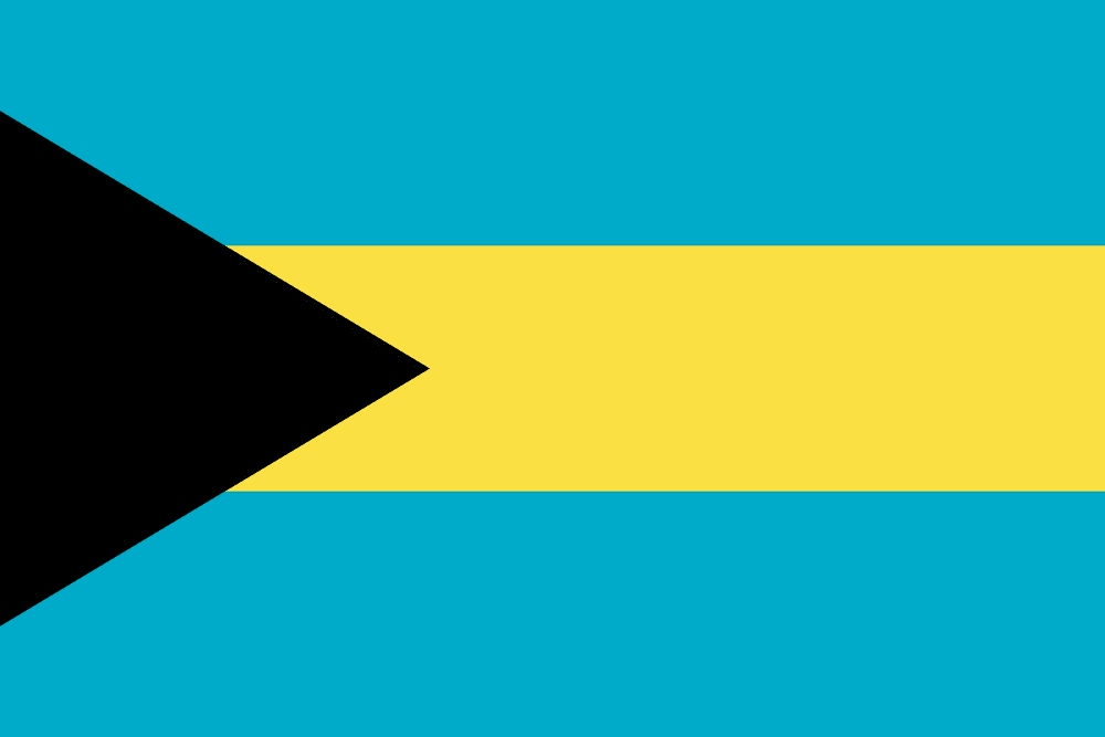 Flag of the Bahamas with stripes and triangle.