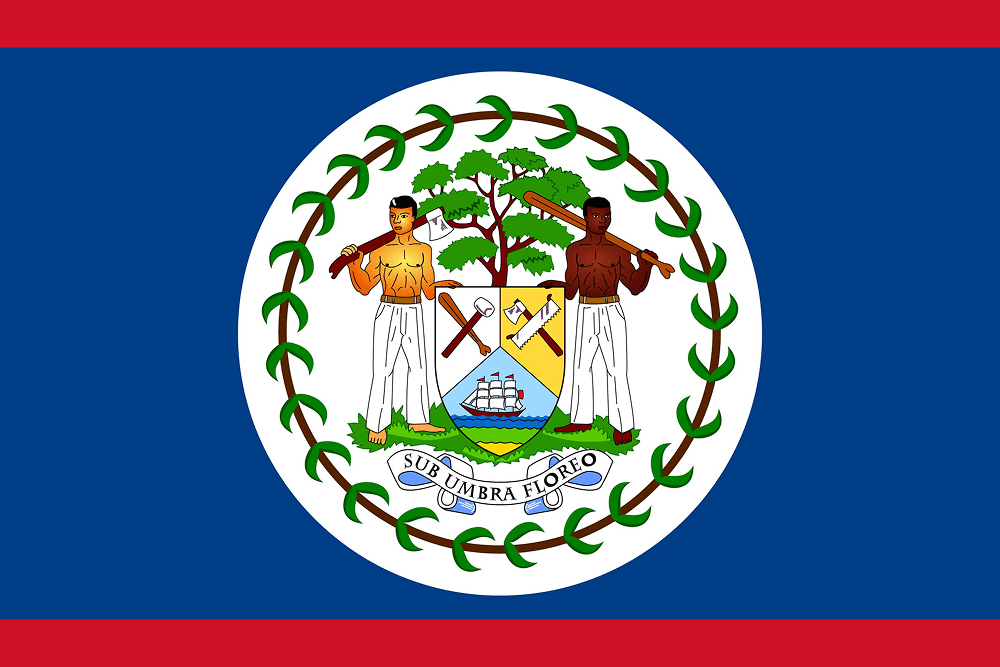 Flag of Belize with national coat of arms.