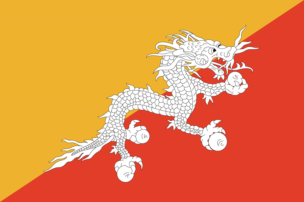 Flag of Bhutan with a white dragon.