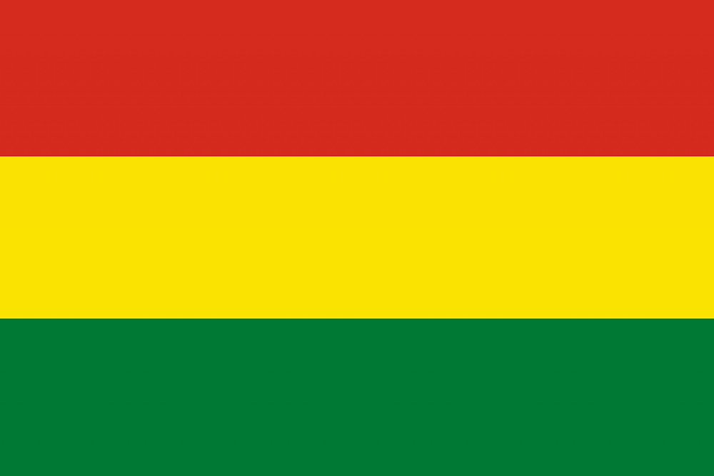 Bolivia flag with red, yellow, green stripes.