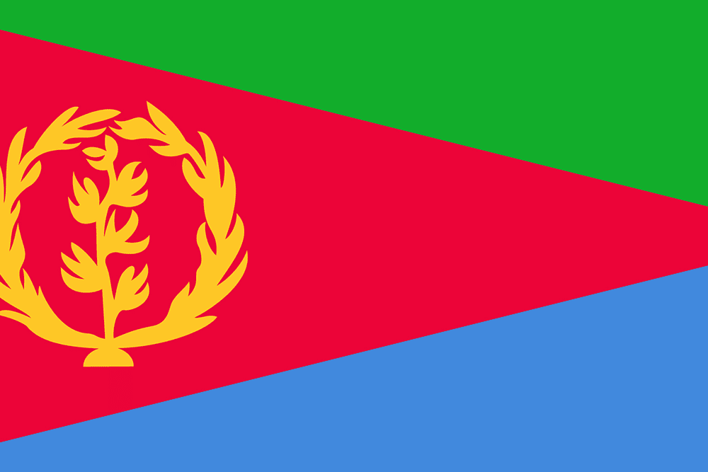 Flag of Eritrea with emblem and colors.