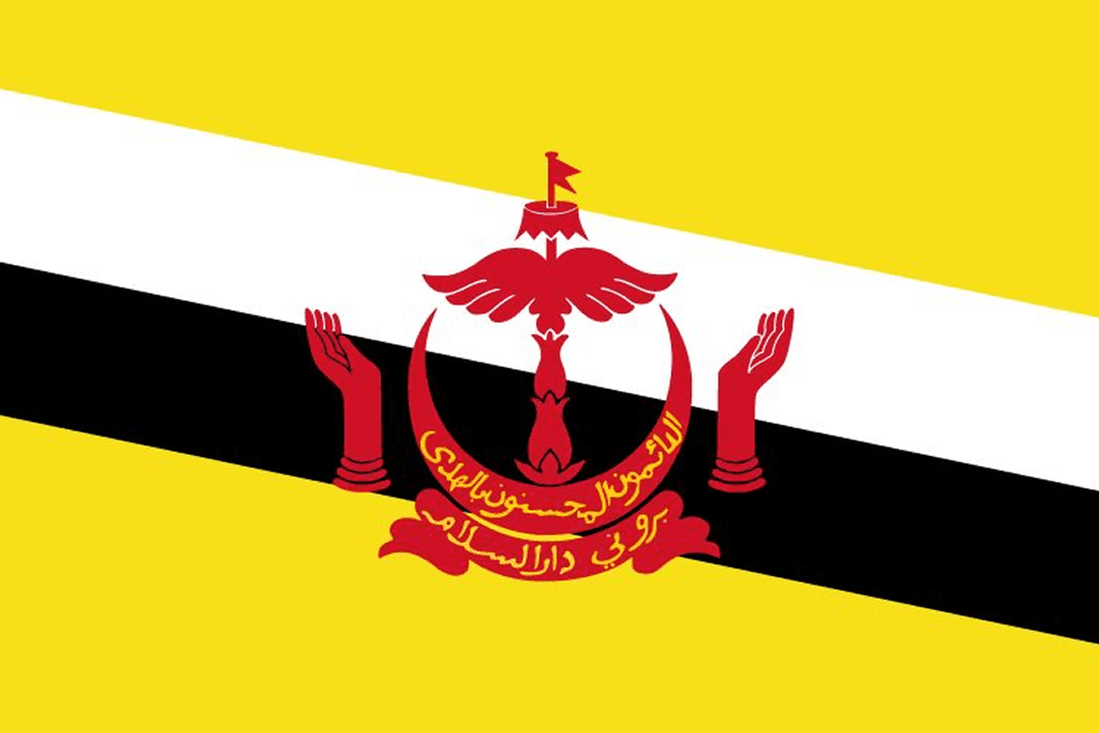 Flag of Brunei with national emblem.