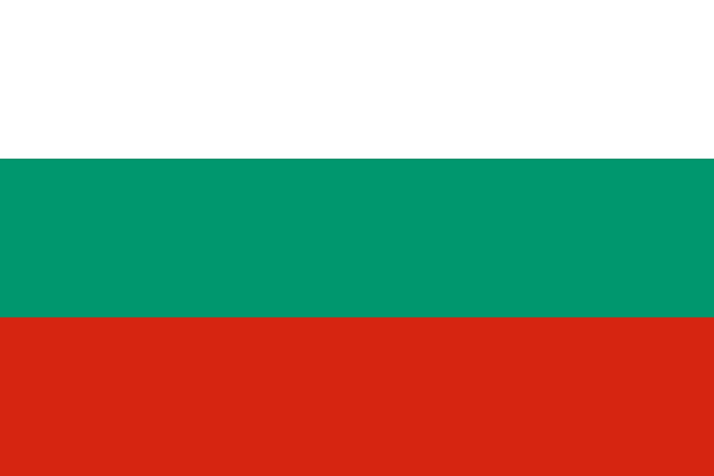 Flag of Bulgaria with three horizontal stripes.