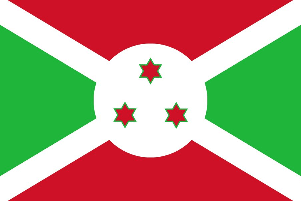 Flag of Burundi with stars and stripes.