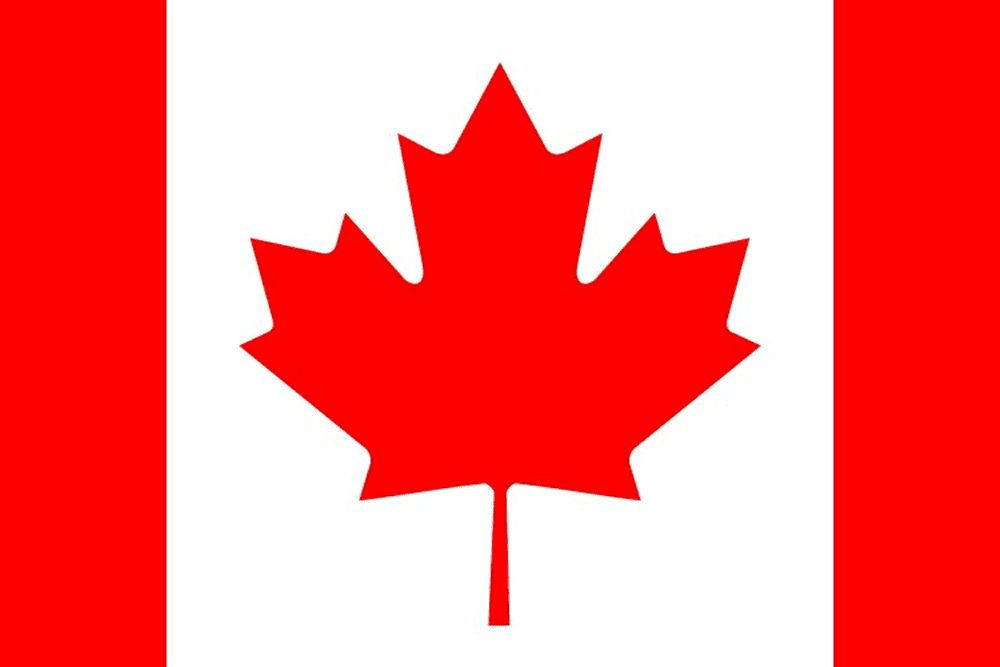 Canadian flag with red maple leaf.