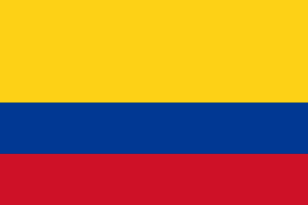 Colombian flag with yellow, blue, red stripes.