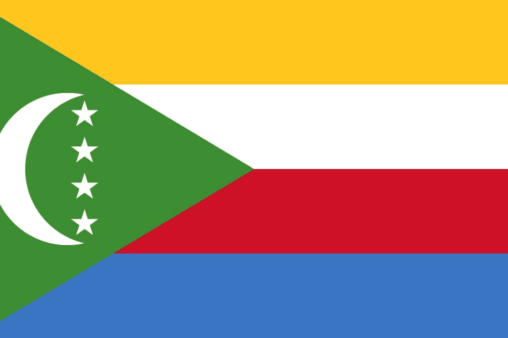 Flag of Comoros with crescent and stars.