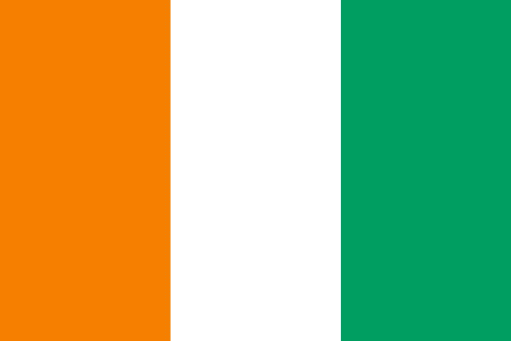 Flag of Ivory Coast, orange, white, green.