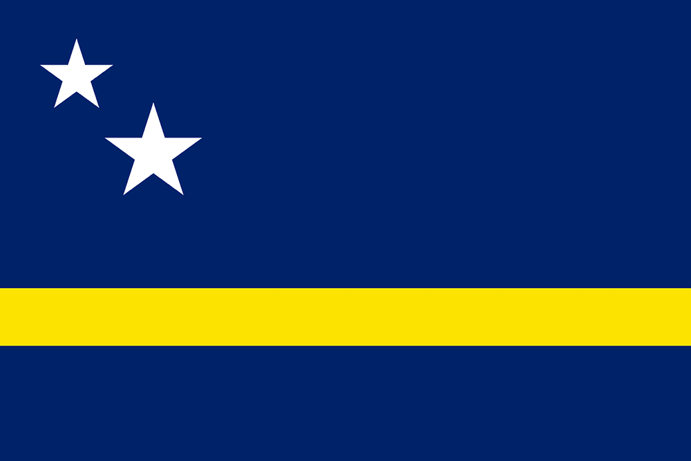 Blue flag with yellow stripe, two stars.