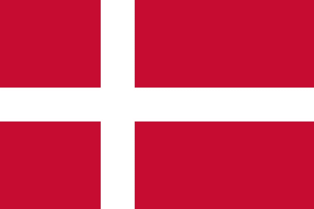 Flag of Denmark with a white cross.
