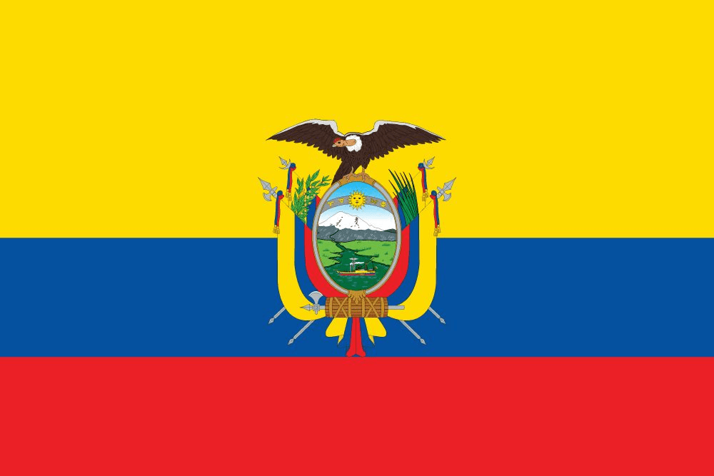 Flag of Ecuador with national emblem.