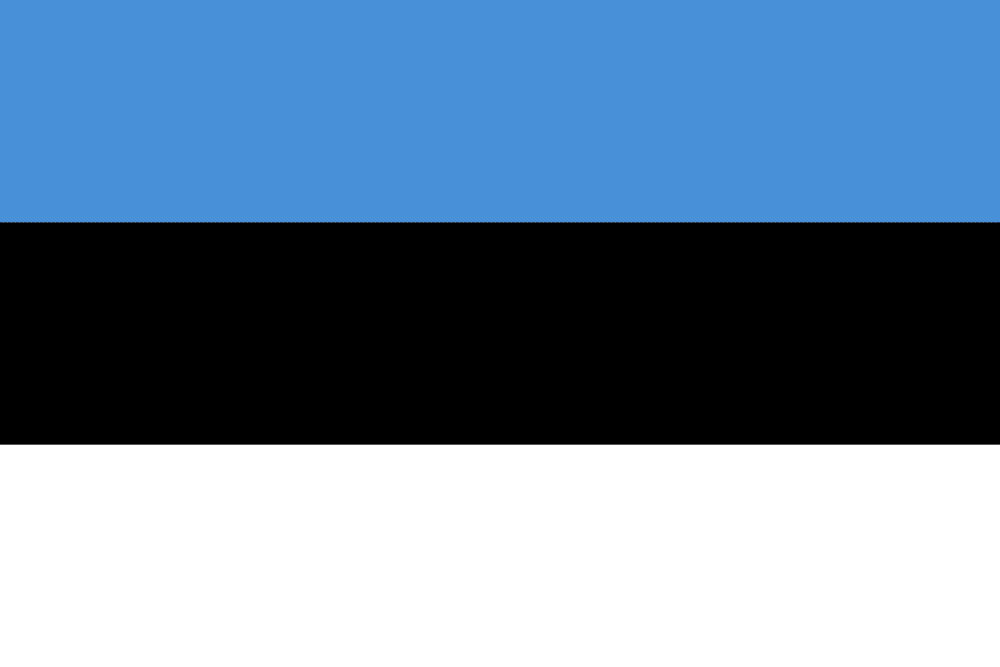 Estonia flag with blue, black, white stripes.