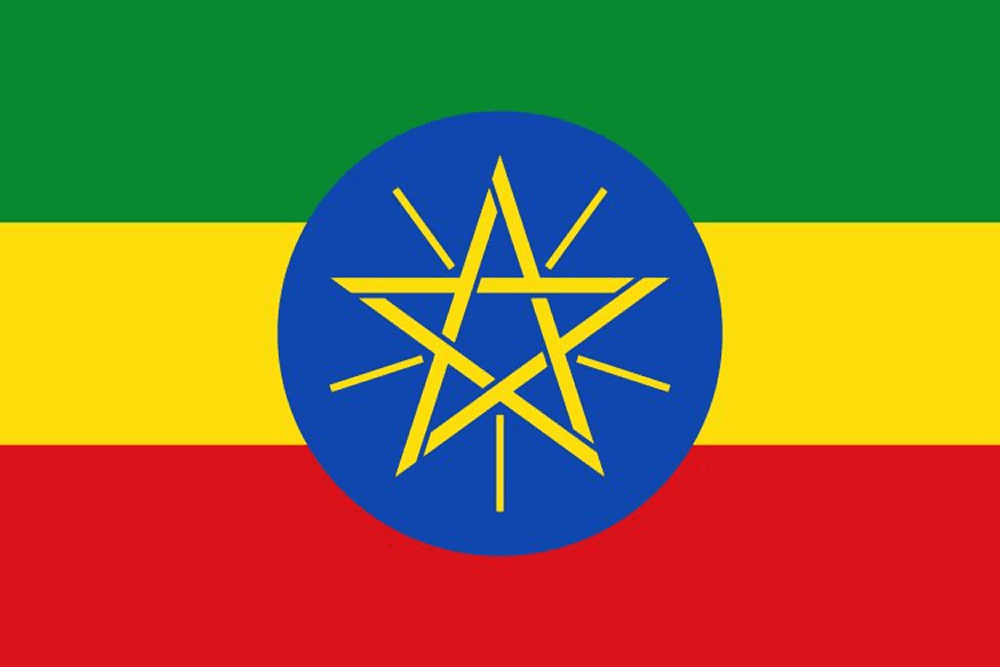 Flag of Ethiopia with central emblem.