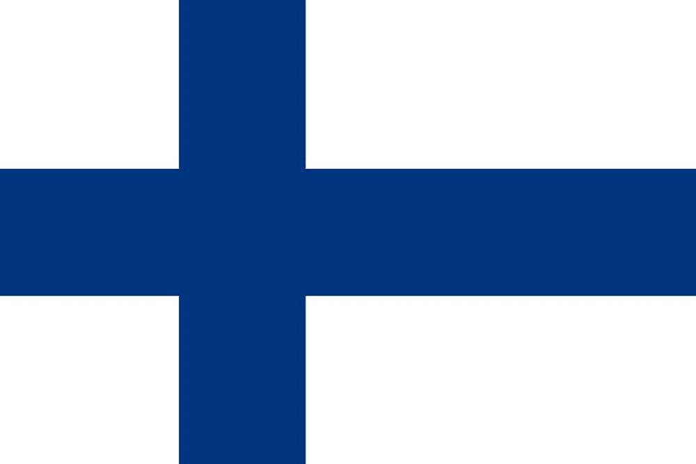 Flag of Finland with blue Nordic cross.