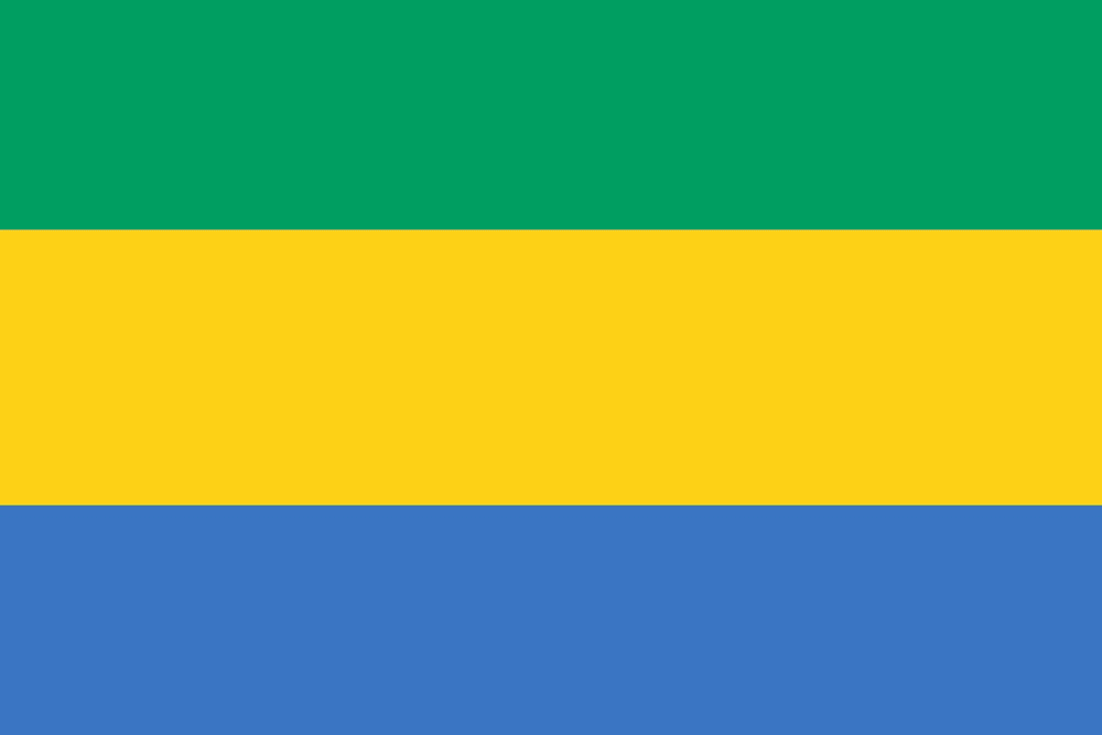 Flag of Gabon with three horizontal stripes.