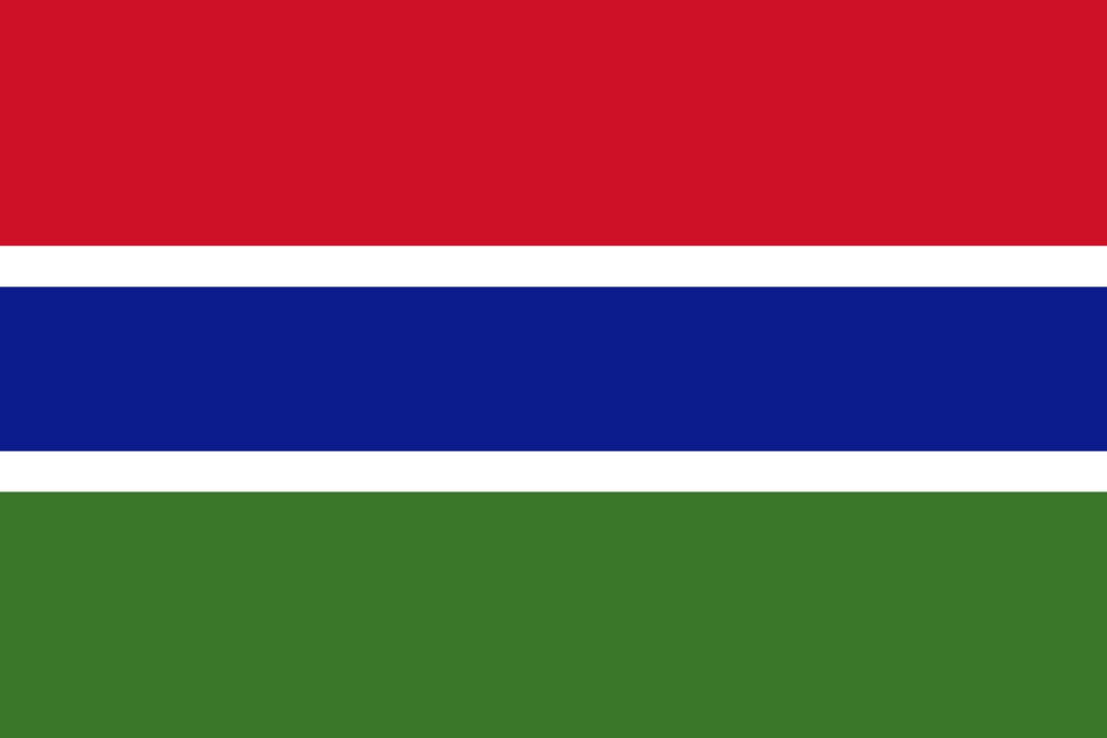 Flag of The Gambia with horizontal stripes.