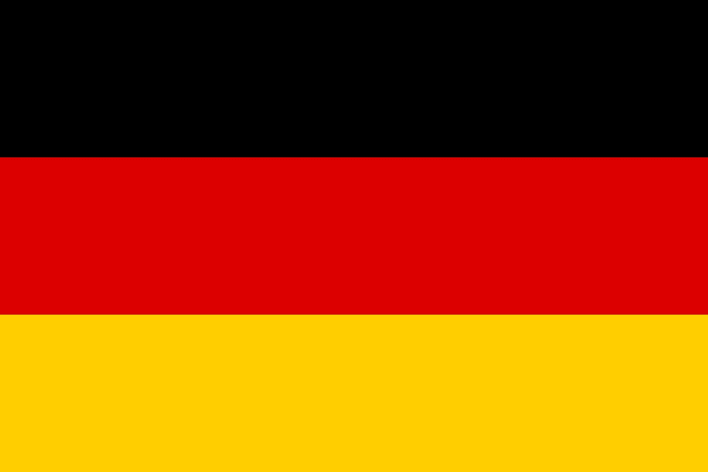 Flag of Germany with black, red, gold.