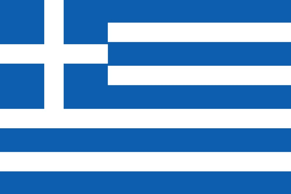 Flag of Greece with blue and white stripes.