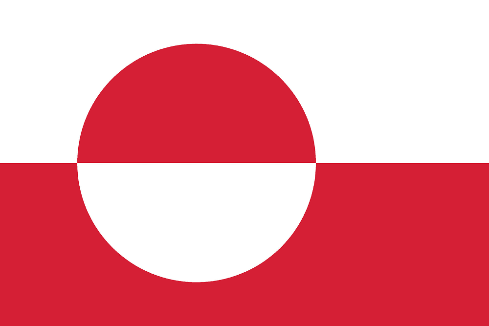 Flag of Greenland with red and white design.