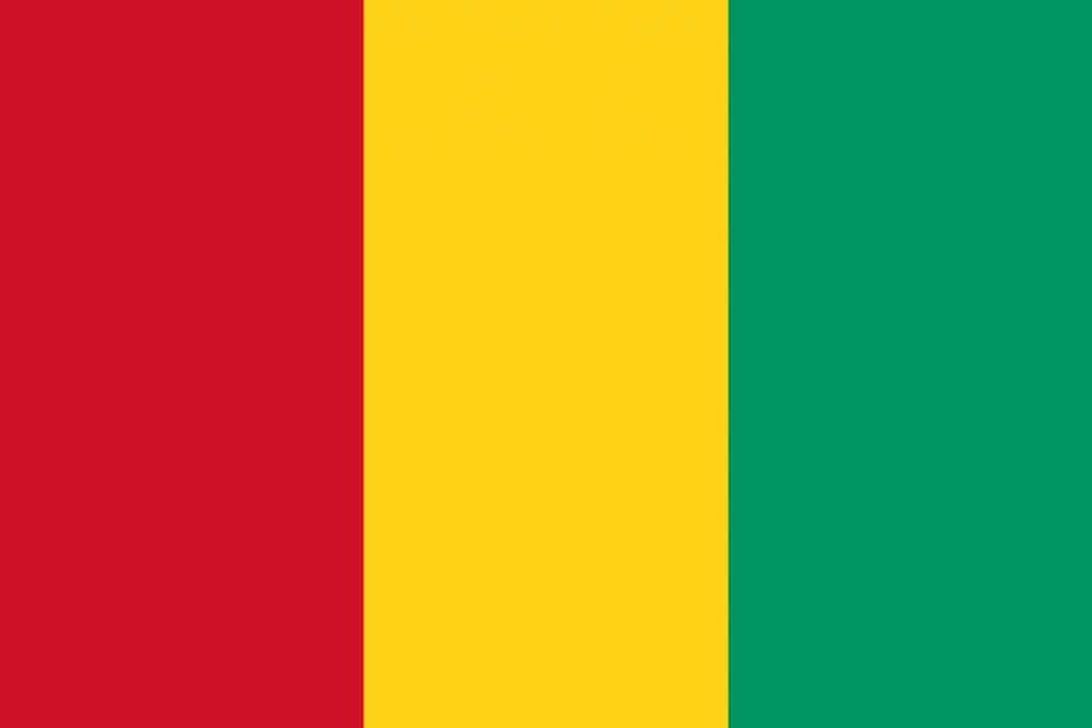 Flag with red, yellow, green vertical stripes.