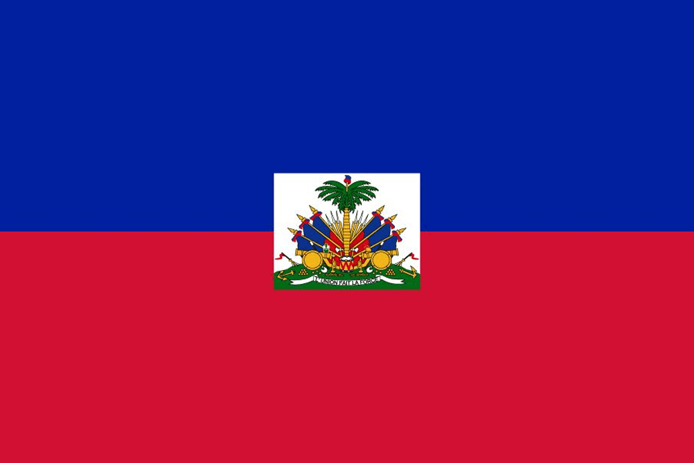 Flag of Haiti with coat of arms.