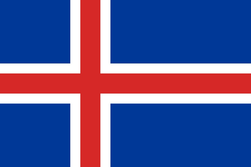 Flag of Iceland with blue and red cross.