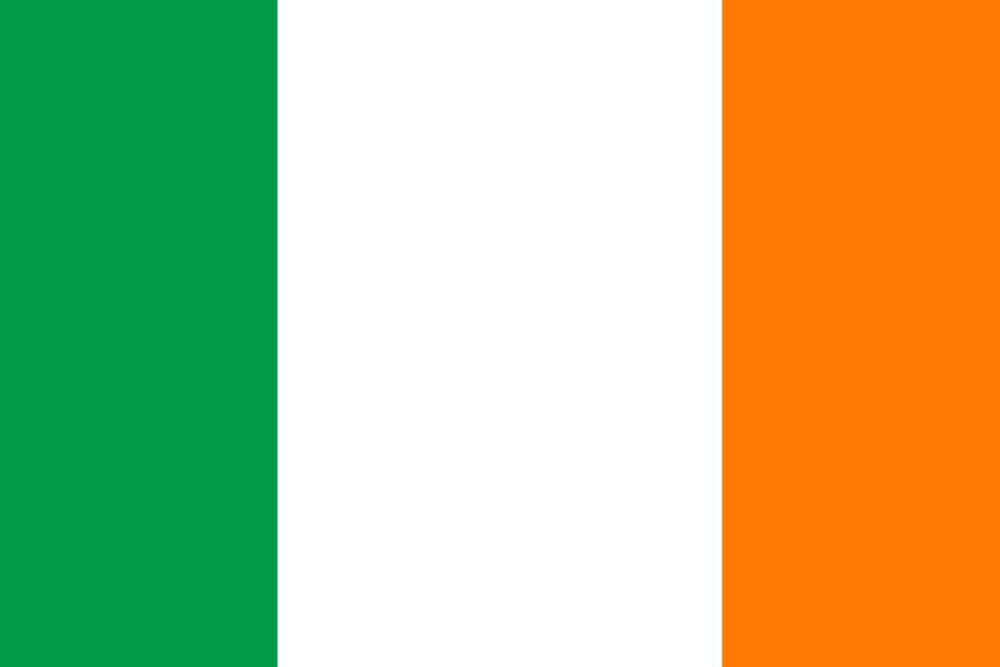 Flag of Ireland with green, white, orange.