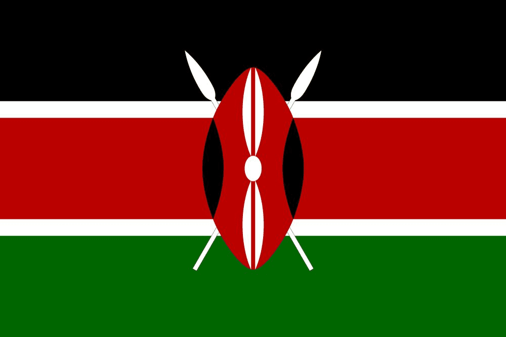Flag of Kenya with shield and spears.