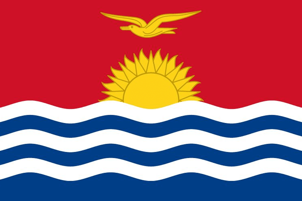 Flag of Kiribati with sun and bird.