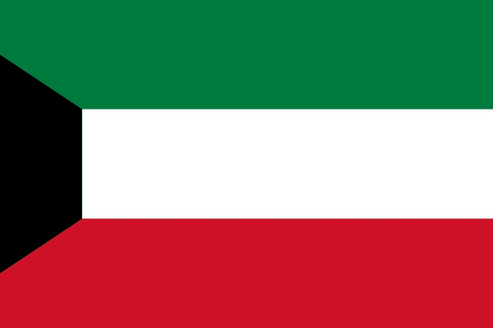 Flag of Kuwait with four horizontal colors.