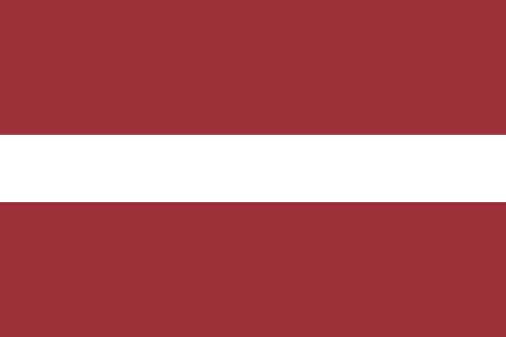 Flag of Latvia with red and white stripes.