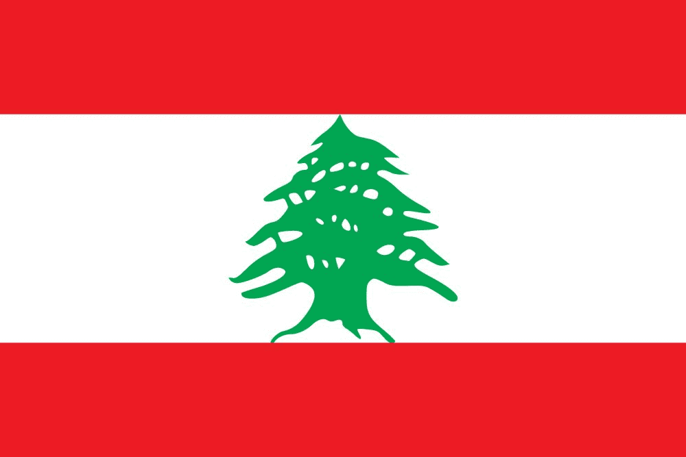 Flag of Lebanon with cedar tree emblem.