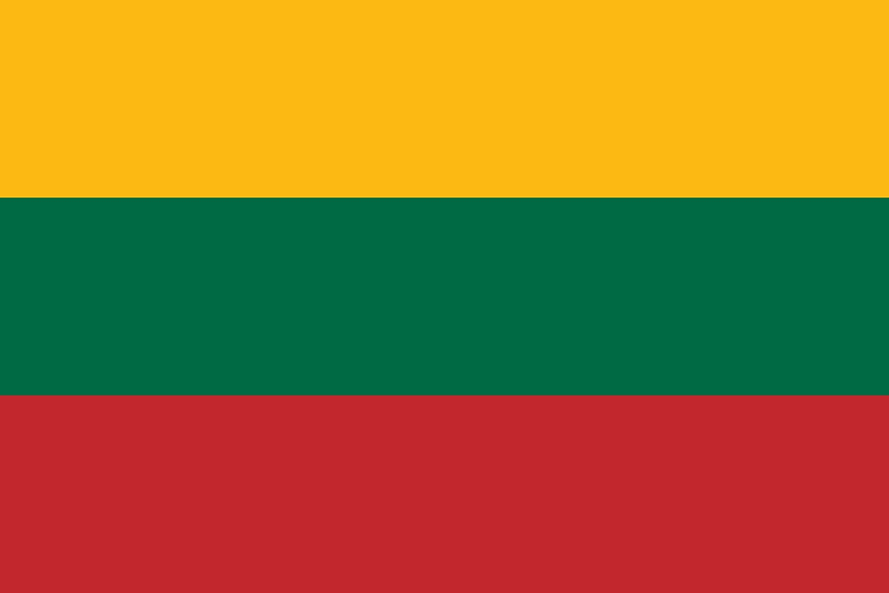 Lithuania flag with yellow, green, red stripes.