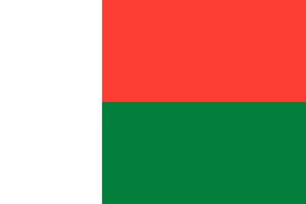 Flag of Madagascar with red, green, white.