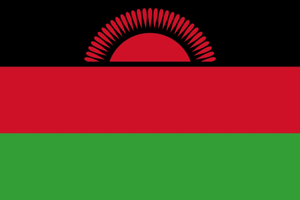 Flag of Malawi with rising sun.