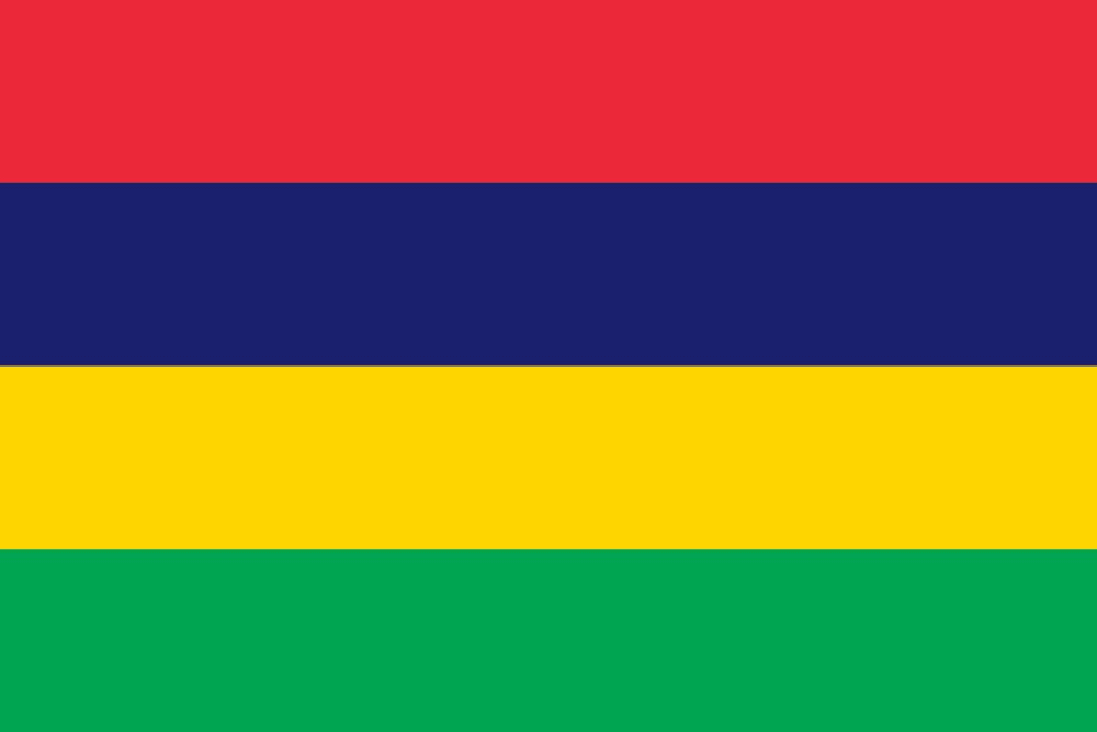Flag of Mauritius with four horizontal stripes.
