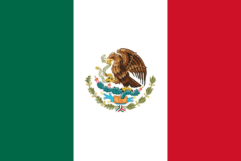 Flag of Mexico with eagle emblem.