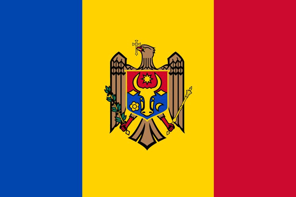 Flag of Moldova with coat of arms.