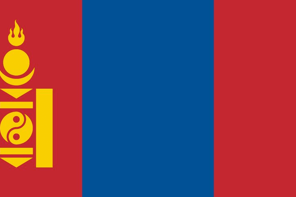 Flag of Mongolia with Soyombo symbol.