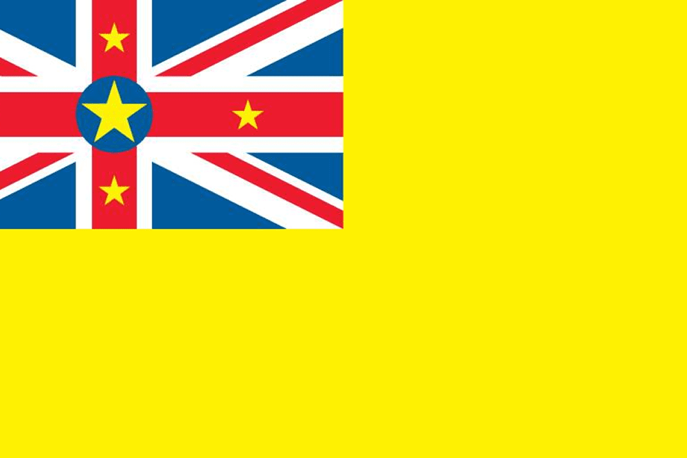 Flag of Niue with yellow and stars.