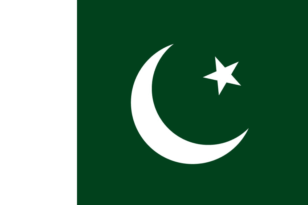 Flag of Pakistan with crescent and star.