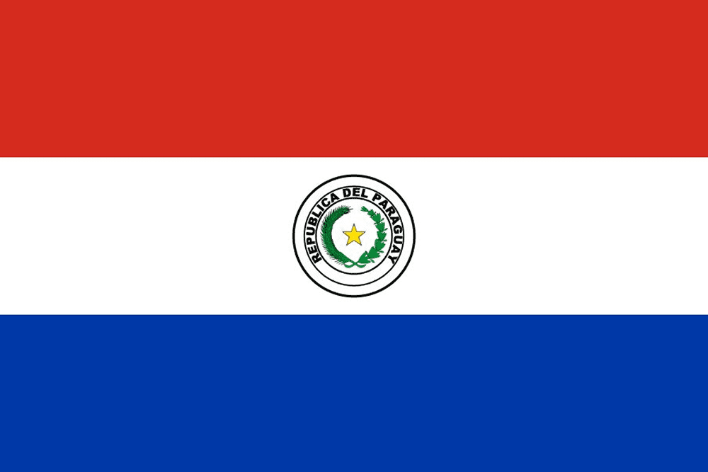 Flag of Paraguay with emblem centered.