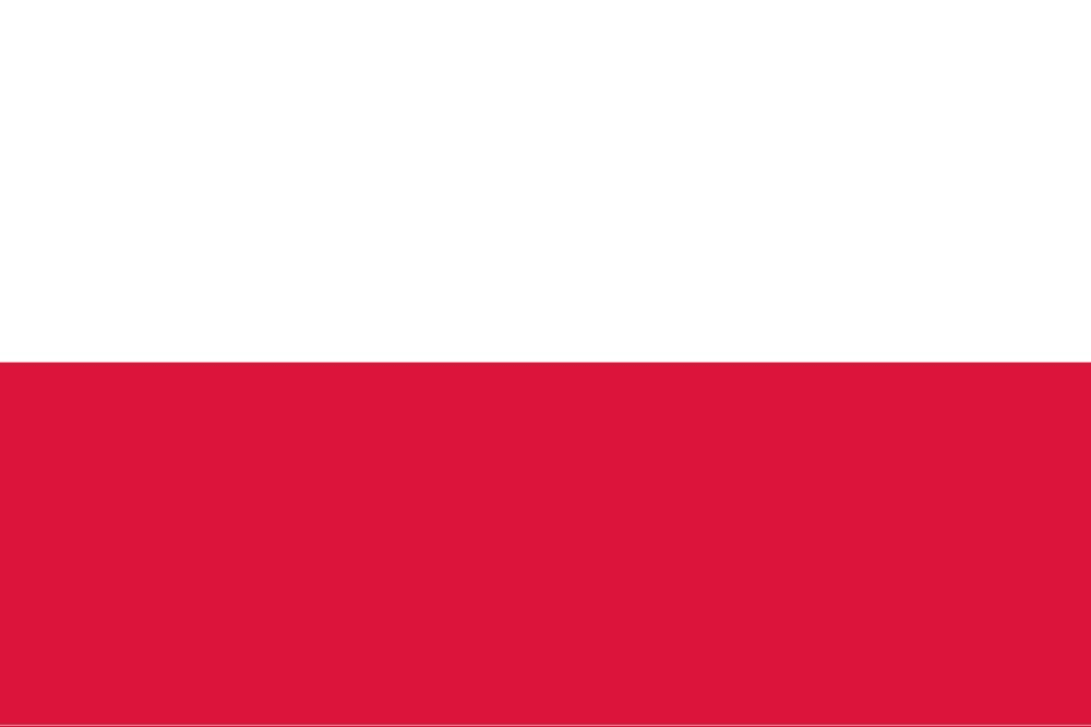Flag of Poland with red and white stripes.
