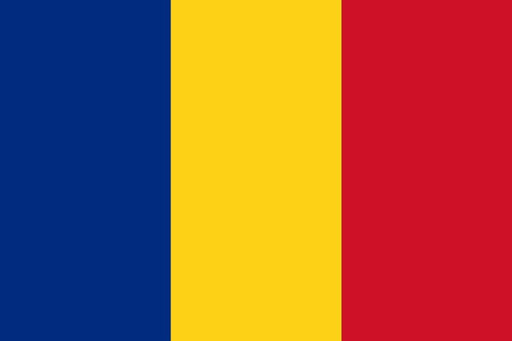 Flag with blue, yellow, and red stripes.