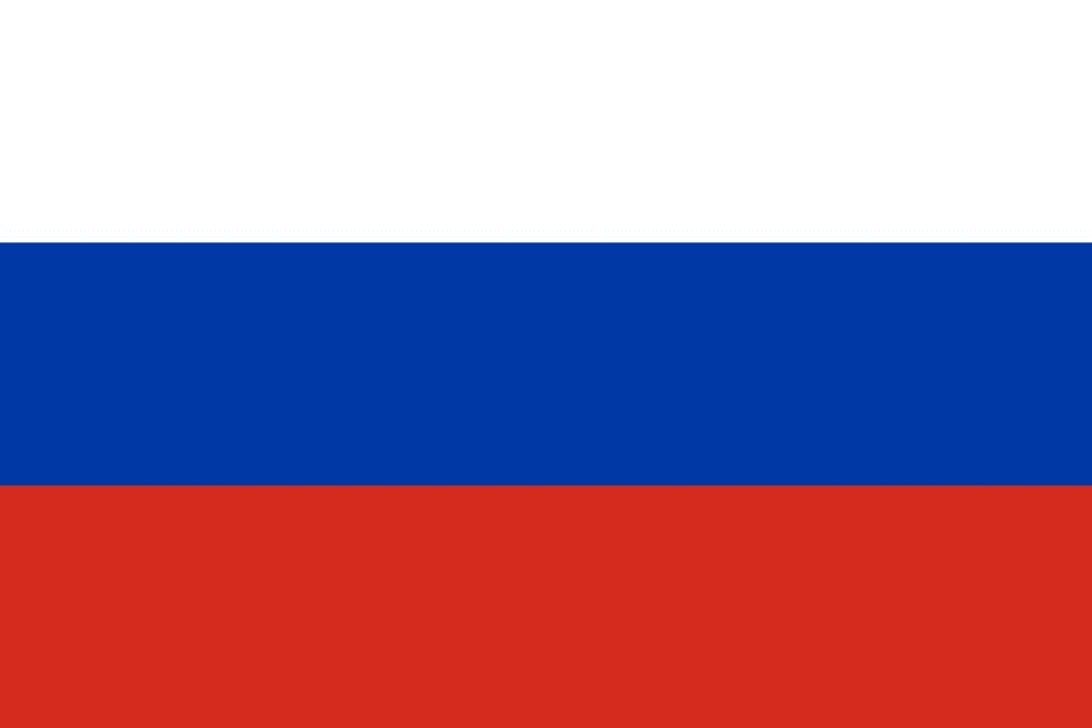 Flag of Russia with three horizontal stripes.