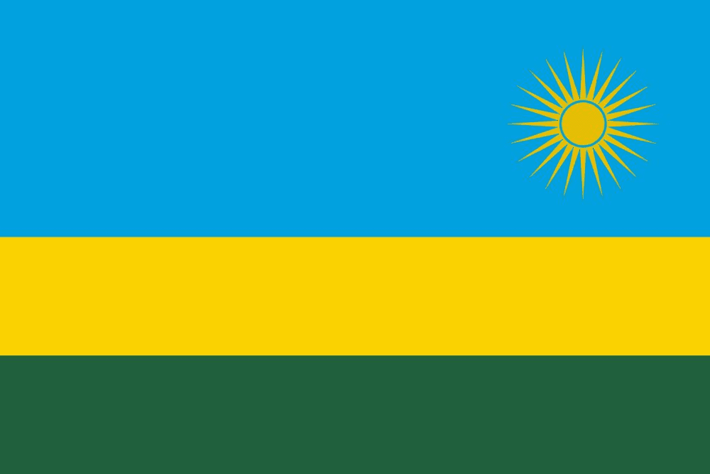 Flag of Rwanda with sun and stripes.
