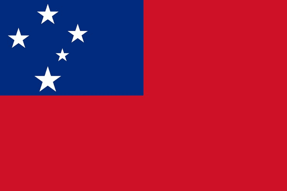 Flag of Samoa with stars and red background.
