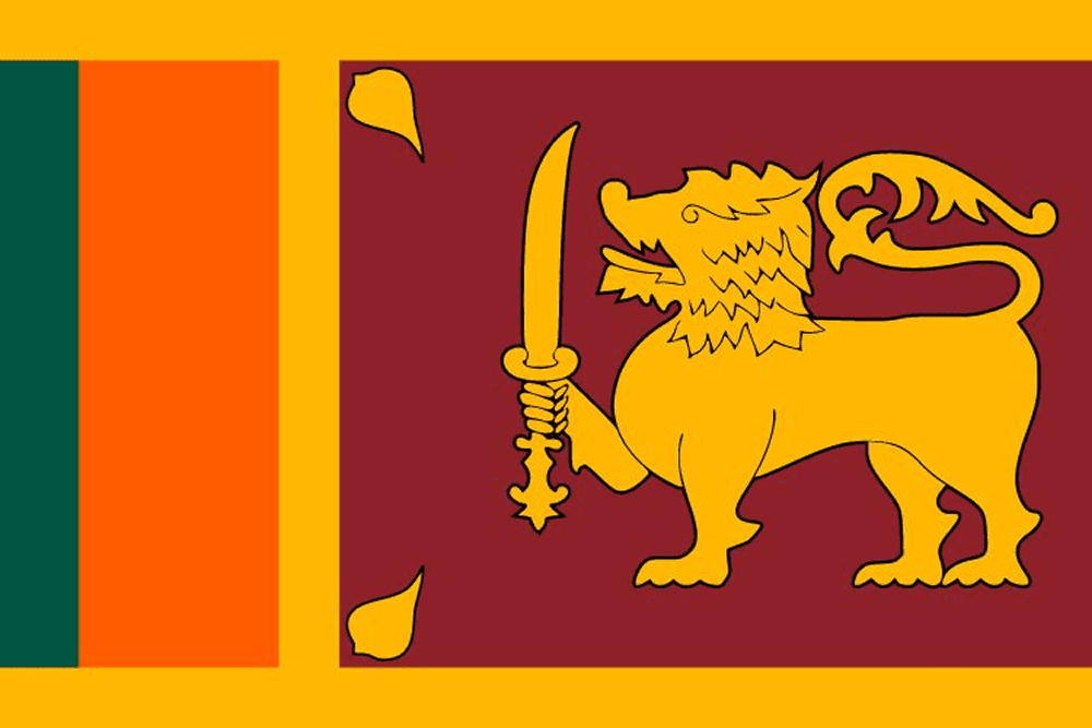 Sri Lanka flag with lion and sword.