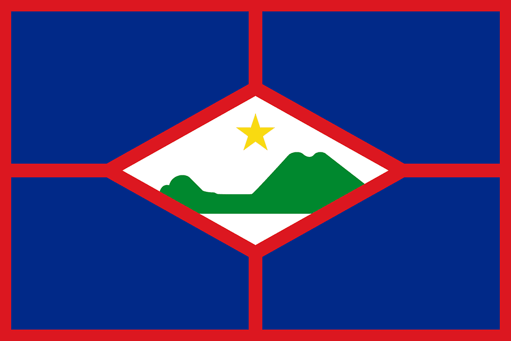Flag with mountains, star, red borders.