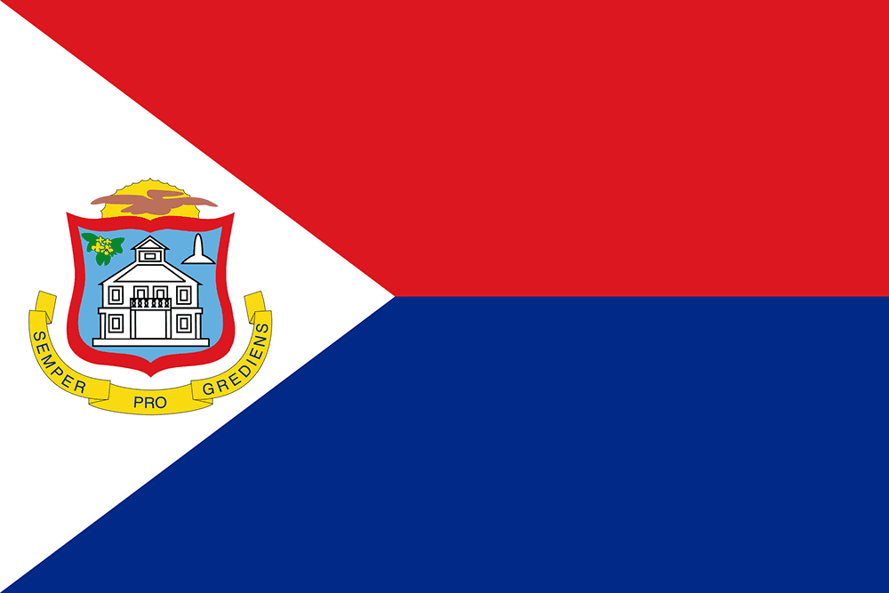 Flag of Sint Maarten with coat of arms.